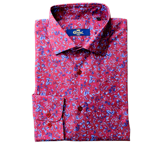 Cămașă Confex - Model Floral - Visiniu cu albastru