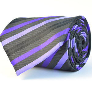 Cravata Ares - Neagră cu dungi mov închis și mov deschis