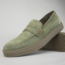 Pantofi bărbătești din piele - DeVille - Verde - Velur Wax Effect