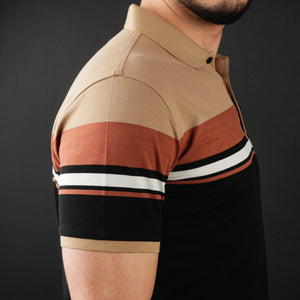 Tricou Polo pentru bărbați - Ares - CLASS - Bej cu negru și cărămiziu
