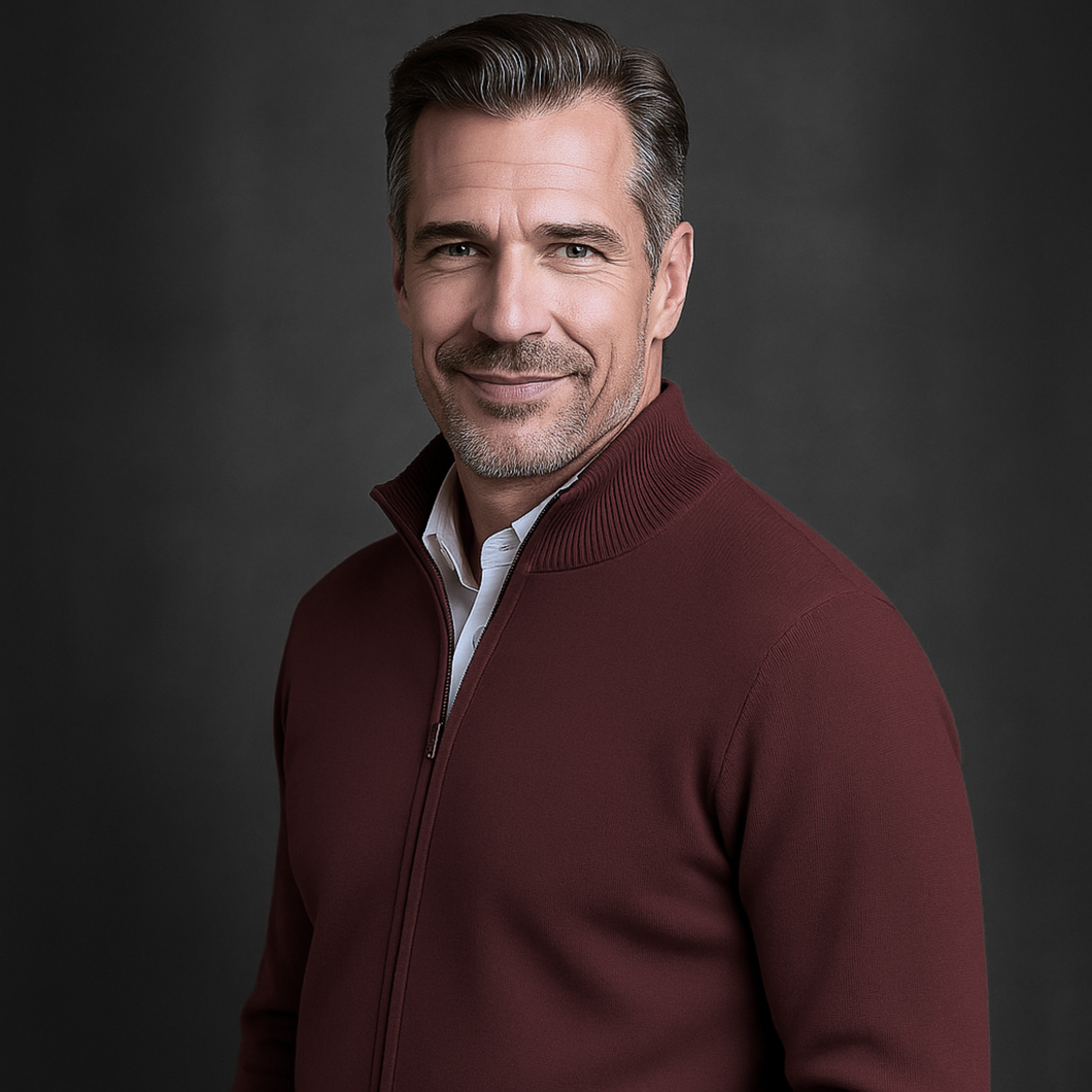 Pulover bărbătesc Premium Zip-UP - Vișiniu