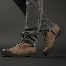 Ghete vintage din piele naturală velur - Gary - Bej - WAX Effect