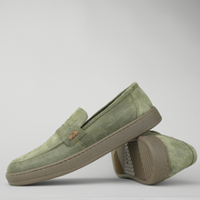 Pantofi bărbătești din piele - DeVille - Verde - Velur Wax Effect