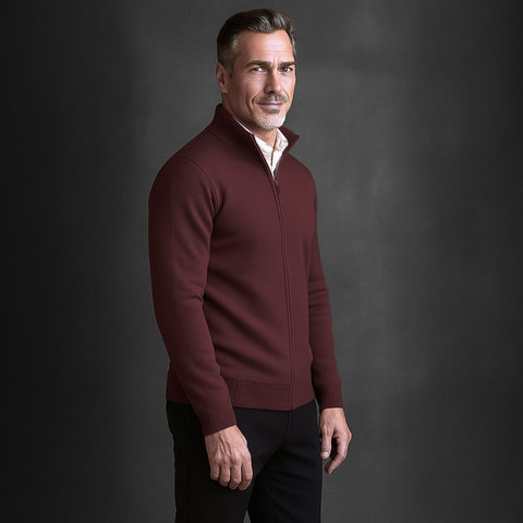 Pulover bărbătesc Premium Zip-UP - Vișiniu