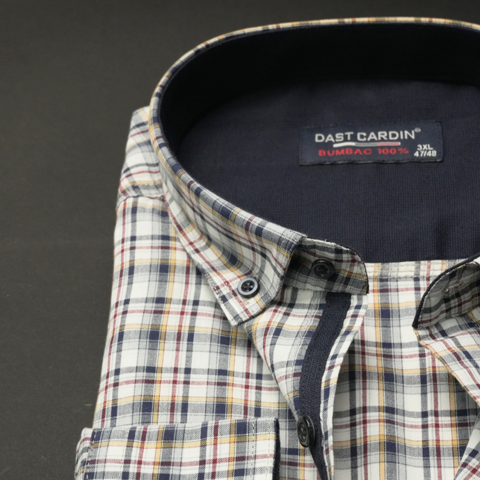 Cămașă bărbătească - Haiducescu - Alb cu bleumarin și galben