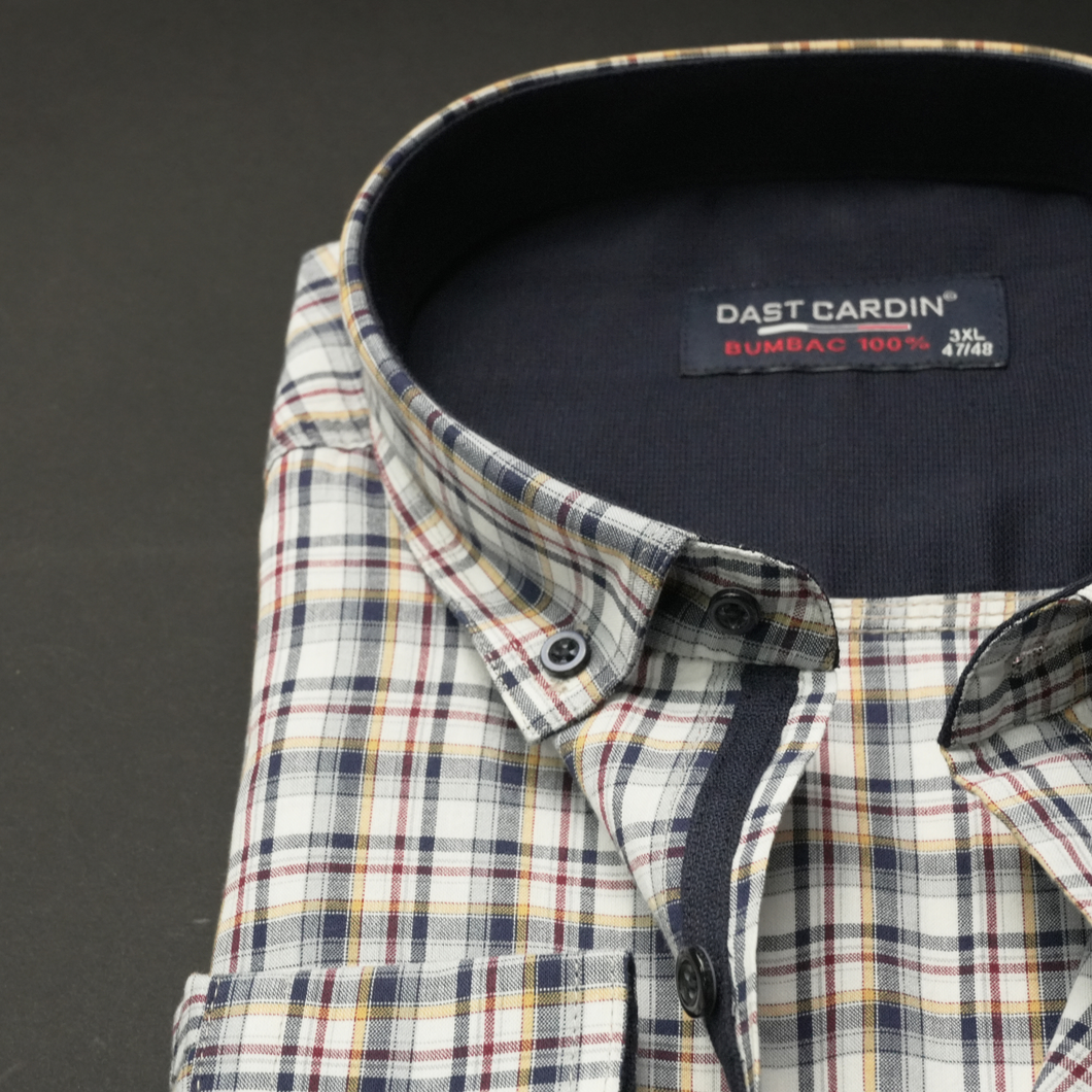 Cămașă bărbătească - Haiducescu - Alb cu bleumarin și galben