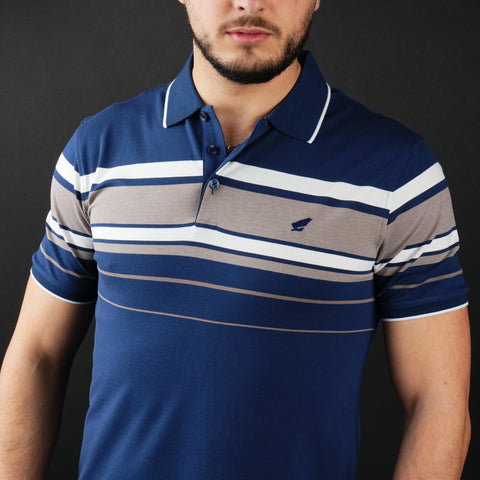 Tricou Polo pentru bărbați - Ares - Harvey - Bleumarin cu alb și bej