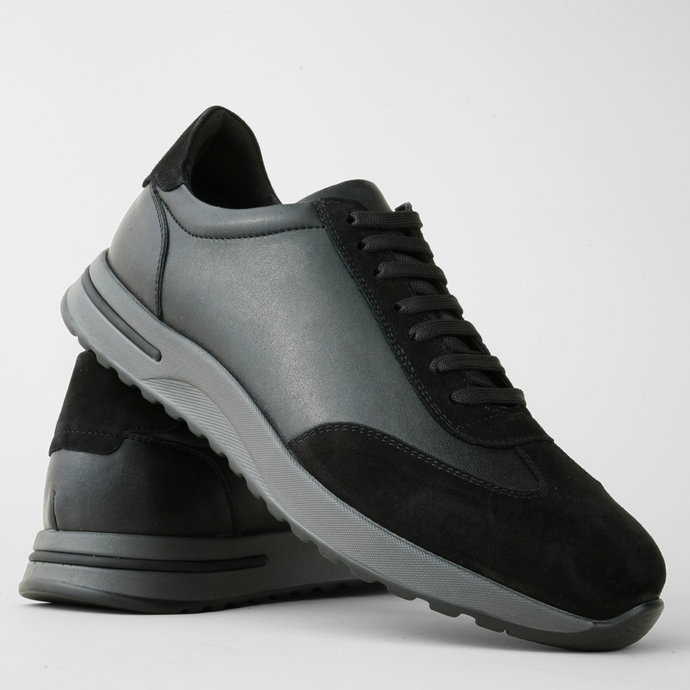 Pantofi bărbătești din piele - Prestige+ - Negru cu gri