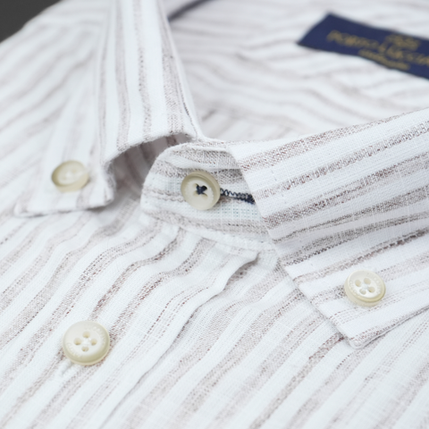 Cămașă bărbătească cu mânecă scurtă - Tropico - Alb cu maro