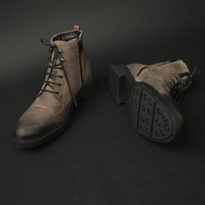 Ghete vintage din piele naturală velur - Gary - Bej - WAX Effect