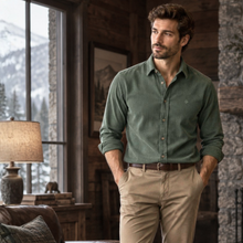 Cămașă din raiat fin - ZENMAN RoyalTOUCH™ - Corduroy EDITION - Verde Salvie