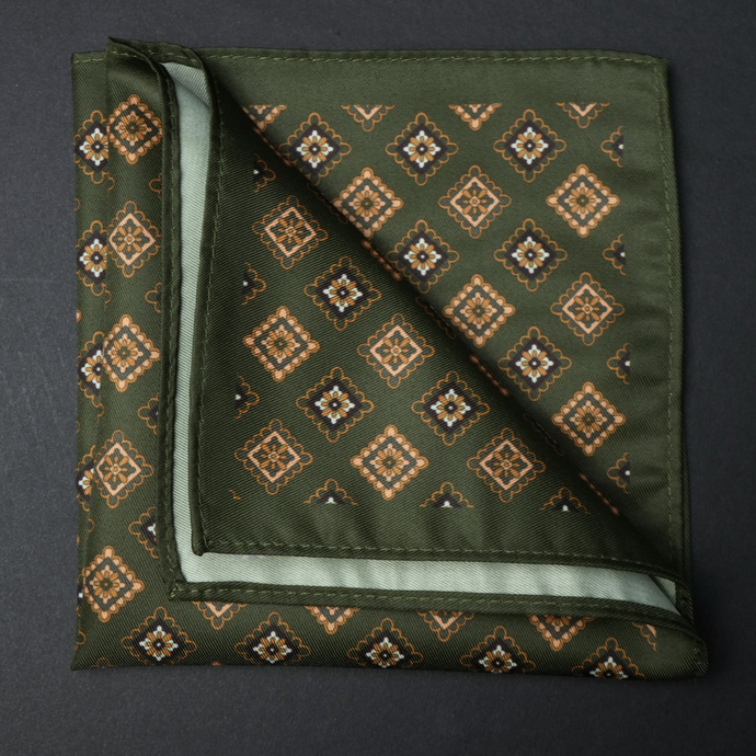 Batistă de buzunar - Verde cu galben - Model geometric - M9