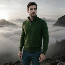 Pulover bărbătesc Premium Zip-UP - Verde închis