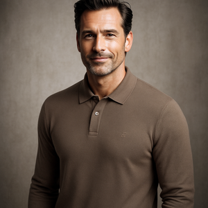 Tricou cu mânecă lungă pentru bărbați - Ares - Urban POLO - Maro cappuccino