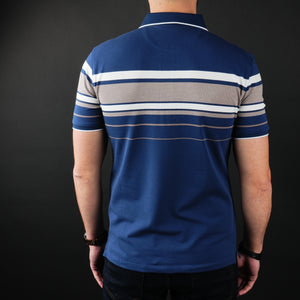 Tricou Polo pentru bărbați - Ares - Harvey - Bleumarin cu alb și bej