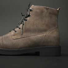 Ghete vintage din piele naturală velur - Gary - Bej - WAX Effect