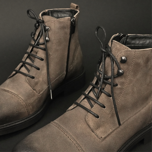 Ghete vintage din piele naturală velur - Gary - Bej - WAX Effect