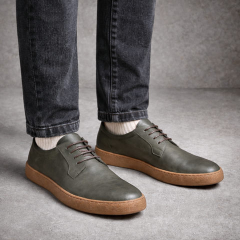 Pantofi bărbătești din piele - Nujabes - Verde Olive