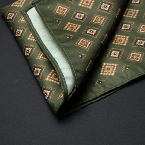 Batistă de buzunar - Verde cu galben - Model geometric - M9