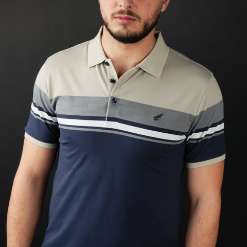 Tricou Polo pentru bărbați - Ares - CLASS - Grej cu bleumarin și gri