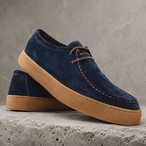 Pantofi bărbătești din piele - Folk - Bleumarin Distins - Velur