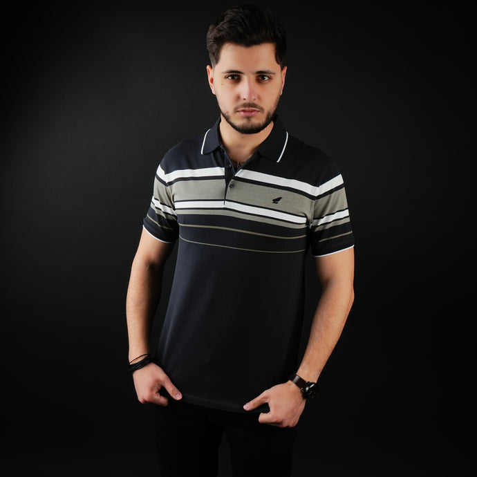 Tricou Polo pentru bărbați - Ares - Harvey - Negru cu alb și kaki