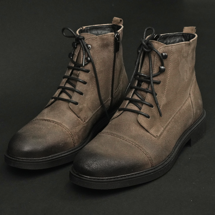Ghete vintage din piele naturală velur - Gary - Bej - WAX Effect