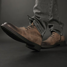 Ghete vintage din piele naturală velur - Gary - Bej - WAX Effect