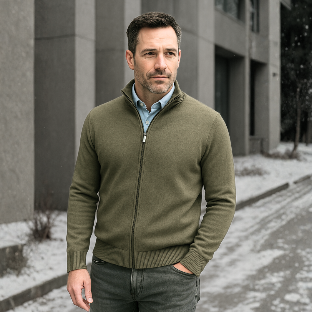 Pulover bărbătesc Premium Zip-UP - Kaki