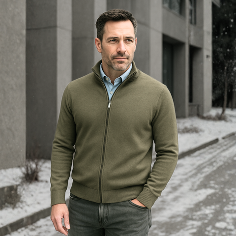 Pulover bărbătesc Premium Zip-UP - Kaki