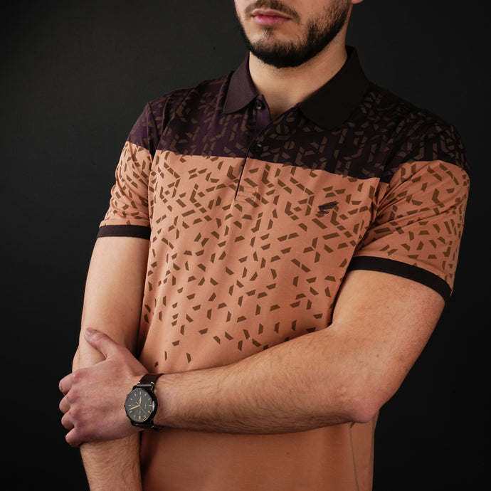 Tricou Polo pentru bărbați - Ares - MALIBU - Maro și cărămiziu