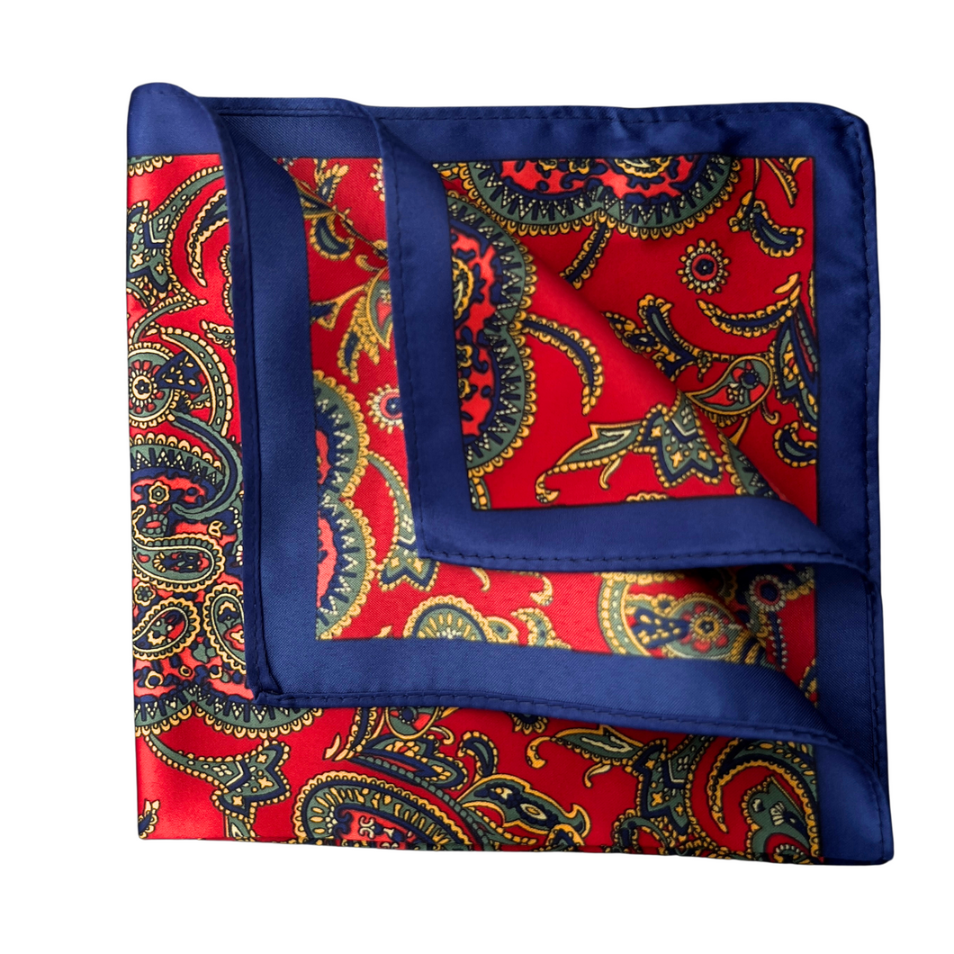 Batistă din mătase - Roșu și bleumarin - Model paisley