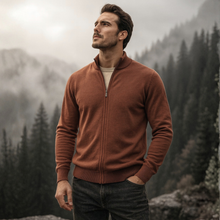 Pulover bărbătesc Premium Zip-UP - Cărămiziu