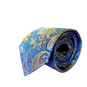 Cravată Grazzie Filipeti - Albastru, bleumarin și muștar - Model Paisley