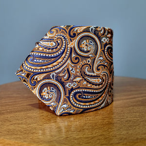 Cravată Grazzie Filipeti - Maro, bleumarin și portocaliu- Model Paisley