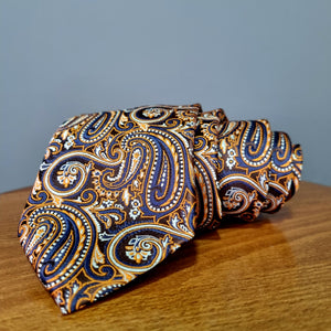 Cravată Grazzie Filipeti - Maro, bleumarin și portocaliu- Model Paisley