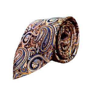 Cravată Grazzie Filipeti - Maro, bleumarin și portocaliu- Model Paisley