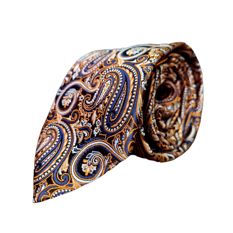 Cravată Grazzie Filipeti - Maro, bleumarin și portocaliu- Model Paisley