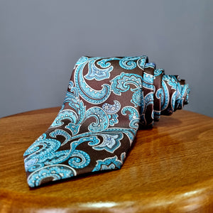 Cravată Grazzie Filipeti - Maro și turcoaz - Model Paisley
