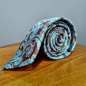 Cravată Grazzie Filipeti - Maro și turcoaz - Model Paisley