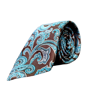 Cravată Grazzie Filipeti - Maro și turcoaz - Model Paisley