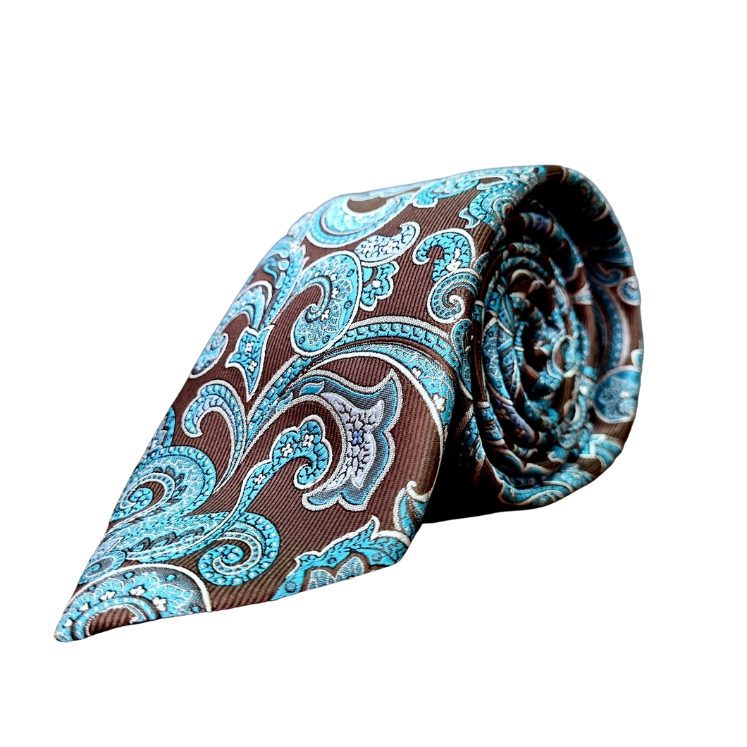 Cravată Grazzie Filipeti - Maro și turcoaz - Model Paisley