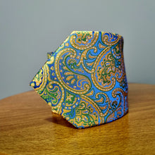 Cravată Grazzie Filipeti - Albastru, muștar și verde - Model Paisley