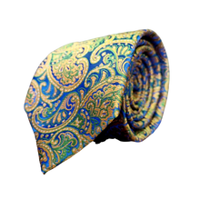 Cravată Grazzie Filipeti - Albastru, muștar și verde - Model Paisley