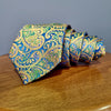 Cravată Grazzie Filipeti - Albastru, muștar și verde - Model Paisley