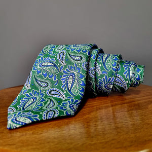 Cravată Grazzie Filipeti - Verde, bleumarin și bej - Model Paisley