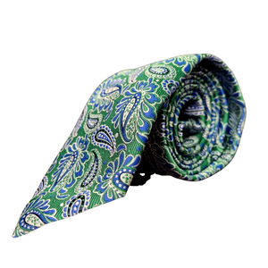 Cravată Grazzie Filipeti - Verde, bleumarin și bej - Model Paisley