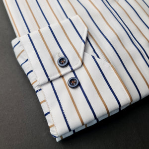 Cămașă Confex - Premium Stripe - Alb cu bleumarin și bej
