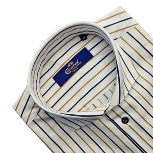 Cămașă Confex - Premium Stripe - Alb cu bleumarin și bej