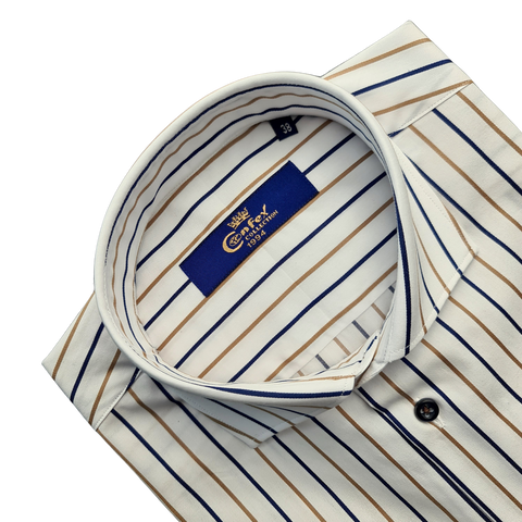Cămașă Confex - Premium Stripe - Alb cu bleumarin și bej
